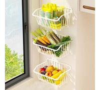 Countertop Fruit Basket Wall Mounted Fruit And Vegetable Rack, 2 Tier Fruit Vegetable Basket For Kitchen,Metal Wire Storage Baskets, Stainless Steel Fruit And Vegetable Basket, For Kitchen, Pantry, Ba