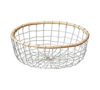 Countertop Fruit Bowl, Counter Metal Basket, Decorative Wire Bread, Vegetable Display, Tabletop Snack Holder Organizer for Dining, Living Room, Kitchen Storage, Silver Wireframe Stand, Iron, Wood