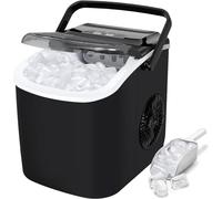 Countertop Ice Maker Machine - 12kg/24H Quick Ice Maker, 9 Cubes in 6 Min, Self-Cleaning, Portable with Handle, Ice Scoop & Basket, Small & Large Cubes, Home/Kitchen/Office/Bar (BLACK)