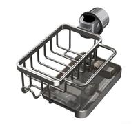Countertop or Sink Mounted Organizer with No Drill Installation, Aluminum Build, Drip Tray for Hygiene, and Storage for Sponges and Dish Cloths (Upgrade Black Left)