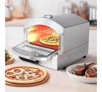 Countertop Pizza Maker with Viewing Window, Outdoor Gas Pizza Oven with Temperature Control, 2-Tier Stainless Steel Tabletop Oven for Camping and Parties