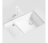 Countertop Sink,White Kitchen sink,Single Bowl Ceramic Sink,undermount sink,with washboard,With pull-out faucet,High capacity,Suitable for kitchens,balconies,bar counters,bathrooms,laundry r