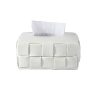 Countertop Tissue Box Ceramic Square Woven Texture Home Living Room Desktop Organizer Decorative(White)