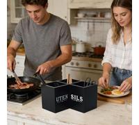 Countertop Utensil Shelf - Silverware Organizer for Kitchen | Solid Wood with Multi-Slot Design, Spatula Holder Corner Tray, Dinnerware Storage Tool for Spoons Forks Chopsticks Napkin Flatware