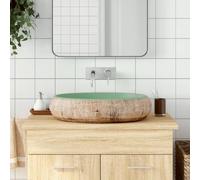Countertop Washbasin, Green and Brown, Oval Ceramic 59 x 40 x 15 cm, Handmade for Bathroom, Guest Bathroom, Laundry Room with Robust Material and Easy Cleaning, Stylish Bathroom Wash Basin