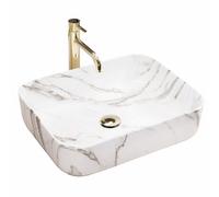 Rea REA-U4100 Bathroom Sink Made of creamic Demi Shiny Aiax-Stone imitation-REA-U4100, White Imitation Marble