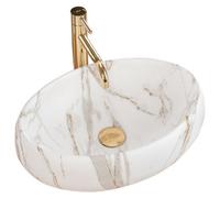 Rea Washbasin Countertop Washbasin Ceramic Hand Wash Basin Attachment Wash Bowl Oval Ivory Matt Stone Marble 33 x 48 cm Bathroom