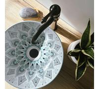 Countertop Washbasin Rea Mandala White Blue, Ceramic
