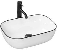 Countertop Washbasin Rea Marbel White Black, Ceramic