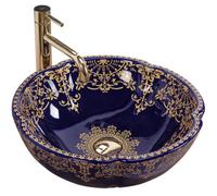 Rea Bathroom Sink Made of Ceramic Marina Blue-pattern-REA-U3300, Blue/Gold