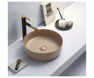 Countertop washbasin set 39x39x12 cm without overflow, Infinitio free-flow waste, matt brown