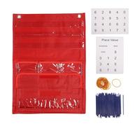 Counting Place Value Pocket Chart, Math Teaching Tool with 200 Straws and 20 Rubber Bands, Classroom Counting Caddie for Kindergarten, Nylon Material with Clear Bands for Easy Read