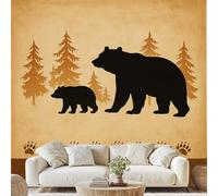 Country Animal Pine Tree Mural Forst Black Bear Wallpaper 300x210 cm Wildlife Footprint Non-Woven Wall Paper Peel and Stick Wall Art for Bedroom Living Room Home Decor Qe44D