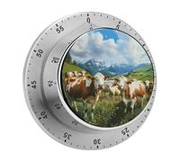 Country Animals Cows And Sheep 60 Minutes Wind Up Kitchen Timer Stainless Steel Countdown Mechanical Alarm for Cooking Workout