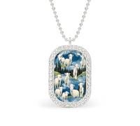 Country Animals Lambs And Sheep White Shiny Diamond Necklace Square Pendant for Women Jewelry Gift