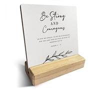 Country Be Strong and Courageous Do Not Be Afraid Bible Verses Wooden Plaque Sign Desk Decor Rustic Motivational Joshua 1: 9 Christian Desk Sign Decor for Home Office 4 x 4 Inches