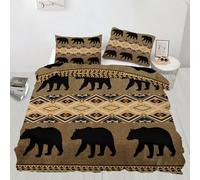 Country Bear Super King Duvet Set Rustic Cabin Themed Soft Microfiber Duvet Cover Set Southwestern Aztecs Bedding Double Bed Set with 2 Pillowcases, Ultra Comfortable Quilt Cover with Zipper Closure