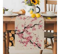 Country Blossom Cherry Flower Table Runner 70 Inches Long,Table Runners Kitchen Dining Tables Decoration, Spring Pink Floral Retro Linen Tables Runner for Home Party Wedding Dresser Scarf