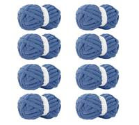 Country Blue Chunky Chenille Yarn, 8 PCS Chunky Chenille Yarn for Hand Knitting, Bulky Thick Chunky Plush Yarn for DIY, Extra Bulky Chunky Yarn for Hand Knitting Blankets (30 Yards, 8.8 Ounces Each)
