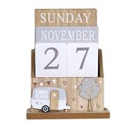 Country Caravan Perpetual Calendar B Wood Block Day Date Month Home Desk Table