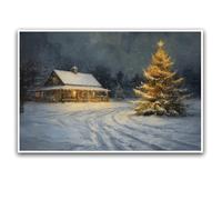 Country Christmas art winter holiday painting print xmas wall decor snowy night cottage nature wall poster