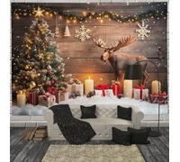 Country Christmas Tree Wall Hanging - Moose Statue Tapestry For Living Room Bedroom Dorm Aesthetic Decor, Brown Polyester Poster Tapestries Wall Hanging 80"X60" Inches