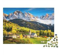 Country Church Puzzles for Elderly 1000 Piece Recyclable Alps View Jigsaw Puzzles Puzzle Game Props Impossible Hard Difficult Challenging Activity 70x50cm/1000pcs