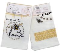 Country Club 100% Cotton Pack of 3 Bee at Home Design Velour Kitchen Tea Towels
