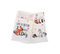COUNTRY CLUB 100% Cotton Pack of 3 Life is Better with a Dog Design Velour Kitchen Tea Towels
