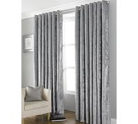 Country Club Bliss Crushed Velvet Blackout Eyelet Fully Lined Thermal Curtains, Grey, 66 x 90