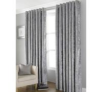 Country Club Bliss Crushed Velvet Blackout Eyelet Fully Lined Thermal Curtains, Grey, 90 x 90