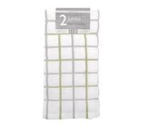COUNTRY CLUB Cotton Creation | Extra-Large Jumbo Tea Towels (Pack of 2) - Super Absorbent, Quick-Drying Kitchen Dish Cloths, Soft Cotton-Rich Material, Classic White with Green