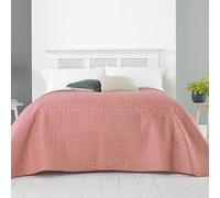 Country Club Eve Quilted Embossed Bedspread Throwover Decorative Bedding Geometric Design, Blush, 240 x 260cm