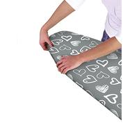 COUNTRY CLUB Flexible Elasticated Multi-Fit Ironing Board Covers - Grey Hearts, Geometric, Moroccan - Heat Reflective Technology - Quick and Easy To Fit (Grey Hearts)