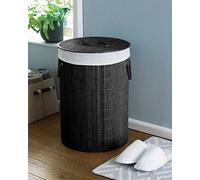 COUNTRY CLUB Folding Bamboo Laundry Hamper Basket Storage Bin Dirty Clothes Washing Bag (Charcoal)