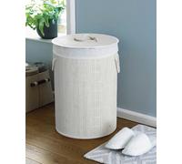 COUNTRY CLUB Folding Bamboo Laundry Hamper Basket Storage Bin Dirty Clothes Washing Bag (Nouveau White)