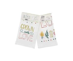 COUNTRY CLUB Great Value 3 Pack of 100% Cotton Velour Tea Towels - Gardener theme - Gift Idea for Special Birthday or Christmas - Value Triple Pack (Grown With Love)