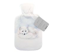Country Club Hot Water Bottle With Printed Plush Sherpa Reverse Cover - Winter Fox In Soft White Soft White One Size