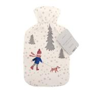 Country Club Hot Water Bottle With Printed Plush Sherpa Reverse Cover - Winter Walk In Natural White Natural White One Size