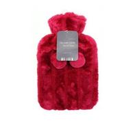 Country Club Hot Water Bottles with Luxury Faux Fur & Pom Poms, 2 Litre (Red)