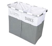 Country Club Lights and Dark Folding Laudry Basket Hamper Washing Cloths Storage, Metal, Grey/White,