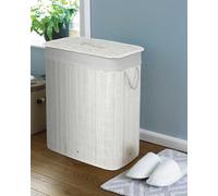 COUNTRY CLUB Oblong Eco-friendly Bamboo Laundry basket with a Lid, Washable Liner and Divider, White, 52 x 32 x 60cm