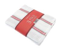 Country Club Pack Of 3 Linear Design 100% Cotton Tea Towels - Festive In White White One Size