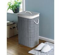 Country Club Rectangular Bamboo Laundry Basket - Grey, Removable Polyester Liner, Handles, Collapsible, LAU192210