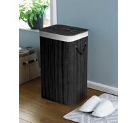Country Club Rectangular Bamboo Laundry Hamper Basket Clothes Storage Organizer With Lid (Charcoal)