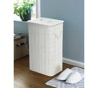 COUNTRY CLUB Rectangular Bamboo Laundry Hamper Basket Clothes Storage Organizer With Lid (Nouveau White)
