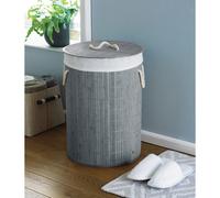 Country Club Round Bamboo Laundry Basket - Grey (LAU192159) with Removable Liner, Handles, Foldable for Easy Storage