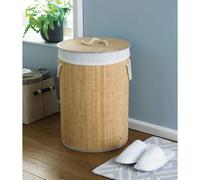 Country Club Round Bamboo Laundry Basket Natural Traditional Retro Style Hamper