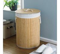 COUNTRY CLUB Round Bamboo Laundry Hamper Basket Clothes Storage Organizer with Lid, Natural, 35 x 35 x 50cm