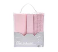 COUNTRY CLUB Soft, Cosy and Easy Care 3 Piece Baby Moses Basket Set - Cellular Blanket/Polar Fleece Blanket/Fitted Sheet - Newborn Baby Gift Idea - White, Blue or Pink (Pink)